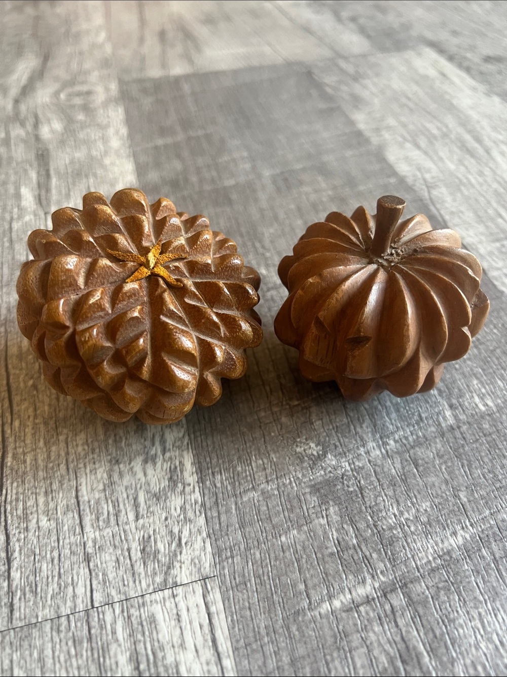 Vintage MCM Hand Carved Wood Fruit Gourd Pumpkin Boho Centerpiece Lot